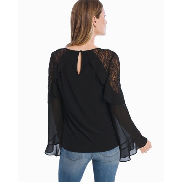 New WHBM Flare Sleeve Lace Black Top | S - Picture 3 of 9